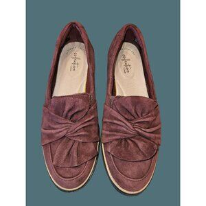 Clarks Suede Upper Sharon Dasher Loafer Platform  Wedge Shoe Big Bow Women 7.5